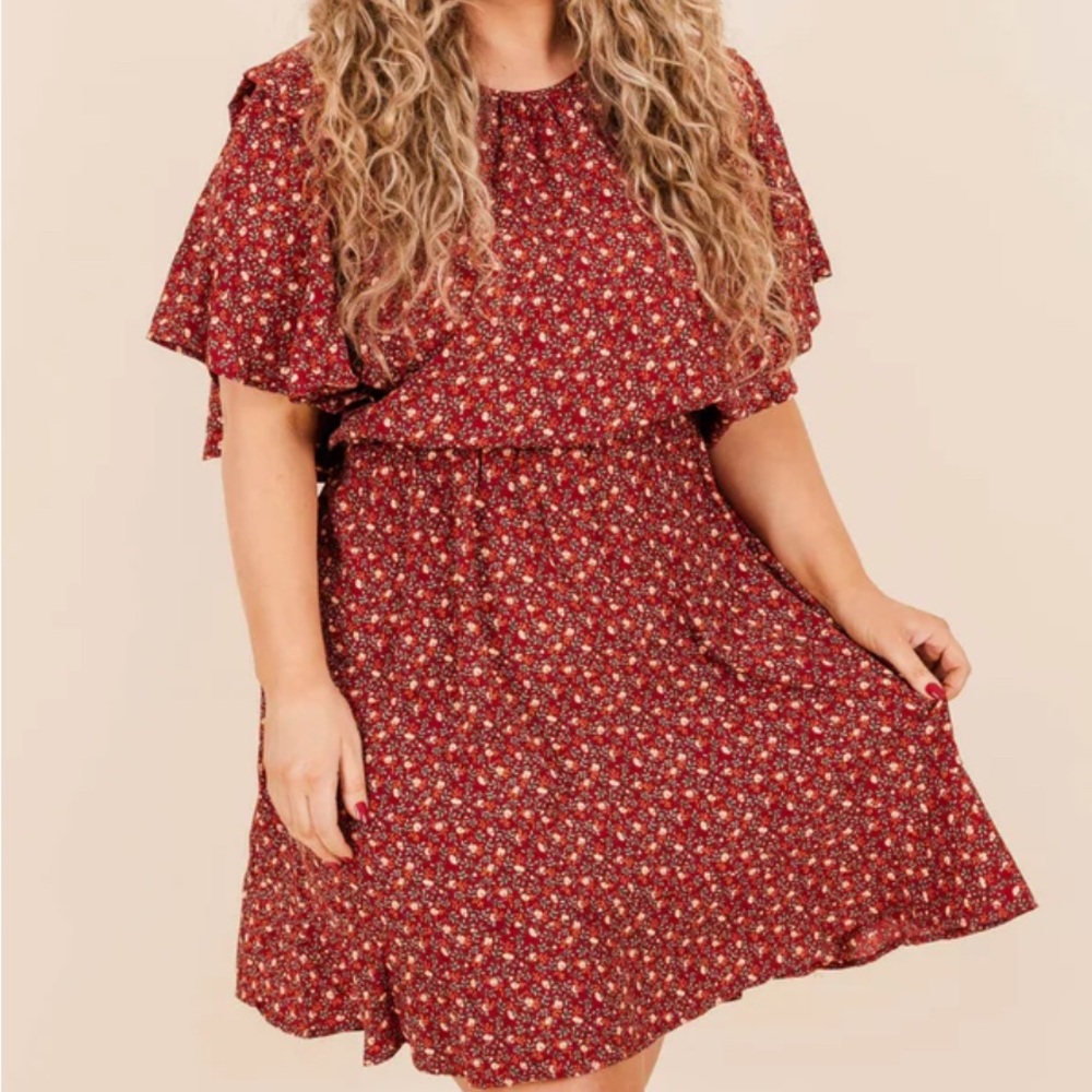 Chic Soul Burgundy Flower Dress